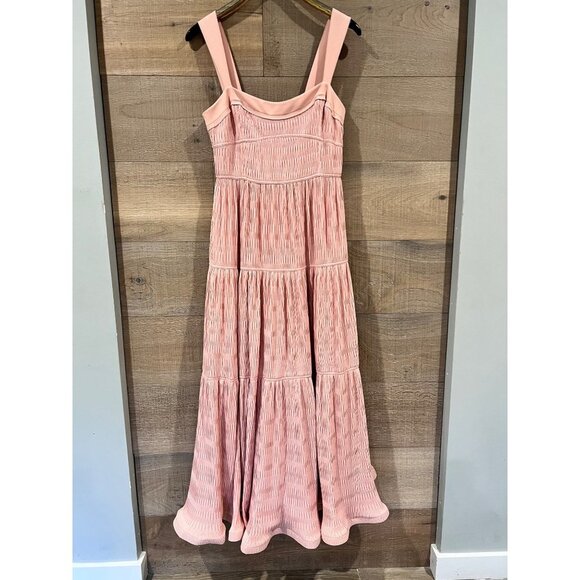 JONATHAN SIMKHAI Celleste Pink Plisse Midi Dress Size 8 - Picture 2 of 11